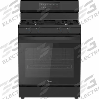 MIDEA Oven Range: Black, Natural Gas, 4 Burners - Oven Ranges