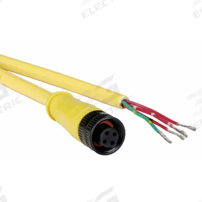 BRAD HARRISON Cordset: 1/2"-20 Female Straight x Bare Wire, 4 Pins, Yellow, PVC, 12 ft Cable Lg - Single-Ended Cordsets
