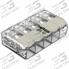 WAGO Lever Wire Connector: 5 Port, 24 AWG – 12 AWG Solid Wire Size Range, 20 A, 440 V, 221 Ex Series (MPN 221-485). Key specifications — Brand: WAGO; Product Type: Lever; Series: 221 Ex.