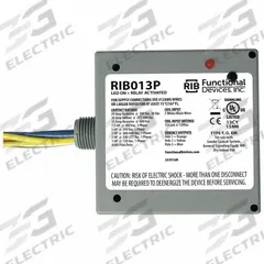 RIB Enclosed Pre-Wired Relay: 20 A Rating, 3PST-NO, 0.50 in NPT (MPN RIB013P). Key specifications — Nipple Size: 0.50 in NPT; Brand: RIB.