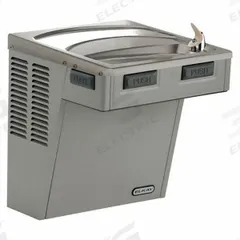 ELKAY Drinking Fountain: On-Wall, 20 5/8 in Ht, Front Pushbar/Side Pushbar, 8 gph @ 50°F, Gray (MPN EMABF8L). Key specifications — Housing Color: Gray; Brand: ELKAY; Housing Material: Stainless Steel; Housing Finish: Vinyl Clad; Chilling Capacity: 8 gph @ 50°F.