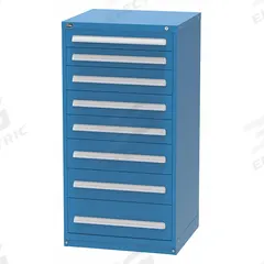 VIDMAR Modular Drawer Cabinet: 30 in x 27 3/4 in x 59 in, 8 Drawers, 100 Compartments, Dark Blue (MPN SEP3371AL). Key specifications — Drawer Inside Height: (2) 7 in; Drawer Access: Multiple; Base Type: Frame; Number of Compartments per Drawer: (1) 20; Brand: VIDMAR; Cabinet Color: Dark Blue.