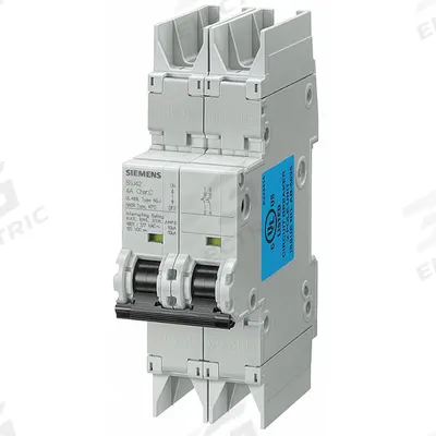 Siemens Miniature Circuit Breaker: 0.5 A Amps, 60V DC, 10 kA, Screw Clamp, 5SJ4 - D-Curve, 2-Pole UL489 DIN Rail-Mount Miniature Circuit Breakers