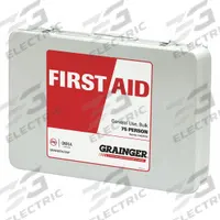 FIRST AID ONLY First Aid Kit and Housing: Gen Purpose, 75 People Served, 218 Components, Metal (MPN 59391). Key specifications — Adhesive Bandages Included: (6) Fingertip Bandages; Application: General Purpose; Brand: FIRST AID ONLY; Housing Color: White; Housing Material: Metal; Includes Oral or Inhalant Medication: No Medication Included; Mountable: Portable; Oral and Inhalant Medicinals Included: No Oral/Inhalant Medicinals.