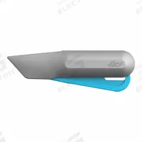 SLICE Utility Knife: 6 1/2 in Overall Lg, Plain, 2 1/4 in Overall Wd, Gray/Orange, Button (MPN 10494). Key specifications — attr307884: Button; attr307885: Zirconium Oxide Straight Tip; attr307882: Gray; attr307878: Plain; attr307881: Alloy Aluminum; attr324892: SLICE.