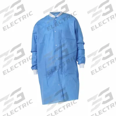 DUPONT Lab Coat: Spunbond meltblown spunbond (SMS), Knit Collar, Snaps Closure - Non-Hazardous Liquid Protective Lab Coats & Frocks