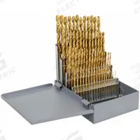 CHICAGO-LATROBE Jobber Length Drill Bit Set: 60 Pc, #60 to #1, 135° Split Point, TiN-Coated HSS (MPN 41802). Key specifications — attr1236168: Metal Index; attr1236199: NAS 907 Type B.