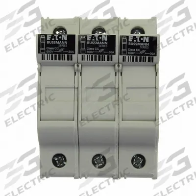 BUSSMANN Fuse Block: Finger-Safe, 3 Pole, 600 V AC, DIN Rail Mounting - UL Class CC Fuse Blocks