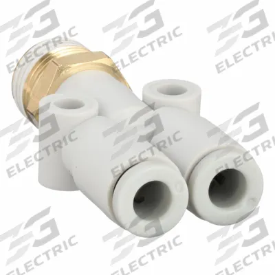 SMC Push-Fit Wye Fitting: 4 mm OD x 4 mm OD x 1/8 in Pipe x 4 mm Pipe Size - Polybutylene & Brass Tube Fittings