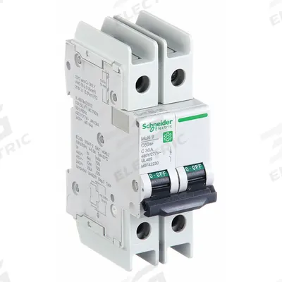 SCHNEIDER Miniature Circuit Breaker: 30 A Amps, 14kA at 120/240V AC, Screw Clamp - C-Curve, 2-Pole UL489 DIN Rail-Mount Miniature Circuit Breakers