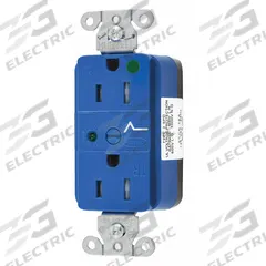 HUBBELL Receptacle: Hospital Grade Fed. Spec., Duplex, 5-15R, Blue, 125V AC, 15 A, 2 Pole / 3 Wire (MPN SNAP8262S)