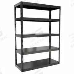HALLOWELL Boltless Shelving: Standalone, Extra-Heavy-Duty, 60 in x 24 in, 84 in Overall Ht, Steel (MPN HCR602484-5ME). Key specifications — Finish: Powder Coated; Maximum Post Load Capacity: 6,000 lb with Beams Evenly Spaced at 21 in; Decking Material: Steel; Color: Black; Beam Profile: Angle; Brand: HALLOWELL; Side Panel: Open.