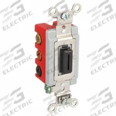 HUBBELL Wall Switch: Toggle Switch, Double Pole/Double Throw, Maintained, Black, 120/277V AC, 20 A (MPN HBL1386L). Key specifications — Illuminated: No; Voltage Rating: 120/277V AC.