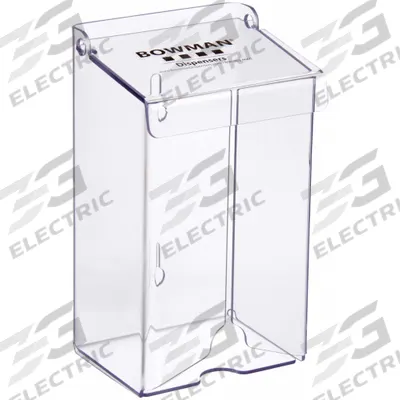 BOWMAN DISPENSERS Hairnet Dispenser: Wall, 4 7/16 in x 3 29/32 in x 7 7/8 in, PETG - Hinged Top Dispensers for Bulk Protective Clothing