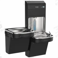 ELKAY Bottle Filling Station: On-Wall, 8 gph @ 50°F, Stainless Steel, Black, 46 7/8 in Ht (MPN LZSTL8WSBPRO-FLP4). Key specifications — Brand: ELKAY; Housing Material: Stainless Steel; Filter Access: Top Panel Access; Housing Finish: Stainless; Chilling Capacity: 8 gph @ 50°F; Housing Color: Black.