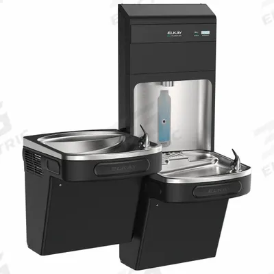 ELKAY Bottle Filling Station: On-Wall, 8 gph @ 50°F, Stainless Steel, Black - On-Wall Two-Level Drinking Fountains with Bottle Fillers