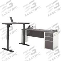 BESTAR Office Furniture Kit with Fixed- and Adjustable-Height Desks: Slate, 71 1/8 in Overall Wd (MPN 93885-59). Key specifications — Color: Slate; Material: Particle Board; Product Material: Laminate Particle Board.
