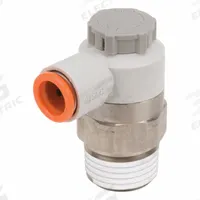 SMC Speed Control Valve: Elbow Fitting, Knob, 1/2 in Valve Body Size, 3/8 in Tube, Meter Out (MPN AS4201F-N04-11SA). Key specifications — attr947203: Brass/PBT; attr947205: SMC.