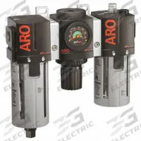 ARO Filter/Regulator/Lubricator: 3/4 in NPT, 171 scfm, 140 psi Max Op Pressure, 5 micron, Auto Drain (MPN C38351-801). Key specifications — attr109588: 2000; attr109524: ARO.