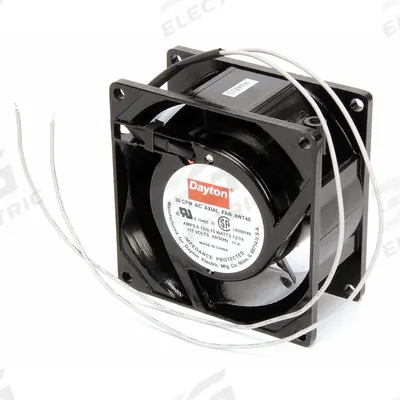 Dayton Axial Fan: 36.5 cfm Airflow @ 0.000 in SP, 3 1/8 in Ht, 1 1/2 in Dp, Lead Wires - Standard Square Axial Fans
