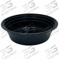 APPROVED VENDOR Disposable Carry-Out Food Container: Plastic, 1 Compartments, 32 oz Capacity, 150 PK (MPN EMBL32R). Key specifications — Container Style: Base/Lid Combo; Weight: Medium-Weight; Closure Type: Detached Lid; Material: Plastic; Microwave Safe: Yes; Product Type: Carry-Out Food Container; Shape: Round; Color: Black.