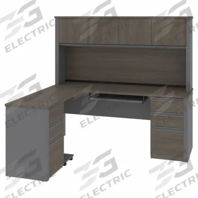 BESTAR L-Shaped Office Desk: Bark Grey/Slate, 71 1/8 in Overall Wd - Prestige+ Series