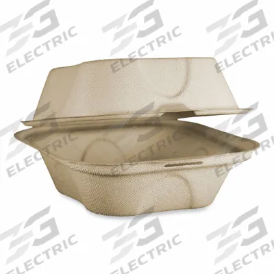 WORLD CENTRIC Carry-Out Food Container: Tan, Hinged Lid Container Container, 1 Compartments - Hinged-Lid Molded Fiber Containers