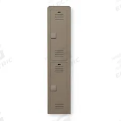 BRADLEY Wardrobe Locker: 12 in x 18 in x 72 in, Louvered, 2 Tiers, 1 Units Wide, Padlock Hasp, Gray (MPN LK1218722HV-247). Key specifications — Brand: BRADLEY; Locker Color: Dark Gray; Door Type: Louvered; Locker Material: High Density Polyethylene; Assembled: Assembled; Number Plate Included: No.