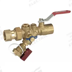 NUTECH Ball Valve w/ Combination Strainer: 1 1/4 in Nominal Valve Size, Forged Brass, FNPT x FNPT (MPN SV3E-125F-125F). Key specifications — Screen Material: Stainless Steel; Brand: NUTECH; Includes: Pressure/Temperature Port.