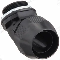 Liquid-Tight Conduit Fitting: Plastic, 1 1/2 in Trade Size, Insulated, 45° Elbow (MPN LT4150P). Key specifications — Insulated: Insulated; Box Connection: 1-1/2 in MNPT; Hazardous Location Rating: Class I, Division 2; Brand: THOMAS & BETTS.