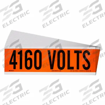 BRADY Conduit & Voltage Signs & Labels: 9 in Label Wd, 2 1/4 in Label Ht, 4160 Volts - Self-Stick Vinyl Conduit and Voltage Markers