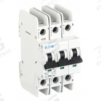 EATON IEC Miniature Circuit Breaker: 10 A Amps, 48/96V DC, 10kA at 277/480V AC, Screw Clamp, D (MPN FAZ-D10/3-NA). Key specifications — DC Voltage Rating: 48/96V DC; Max. AIR Rating: 10kA at 277/480V AC; Terminal Connection: Screw Clamp; Brand: EATON.