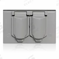 LEVITON Weatherproof Cover: Aluminum/Zinc, Duplex, Duplex Receptacles/Flat Lids/Metallic Enclosures (MPN WM1D-SGY). Key specifications — Brand: LEVITON; Color: Gray; Compatible with Product Type: Metallic Enclosures; Compatible with Series: Duplex; Mounting Orientation: Horizontal.