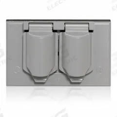 LEVITON Weatherproof Cover: Aluminum/Zinc, Duplex, Duplex Receptacles/Flat Lids/Metallic Enclosures (MPN WM1D-SGY). Key specifications — Brand: LEVITON; Color: Gray; Compatible with Product Type: Metallic Enclosures; Compatible with Series: Duplex; Mounting Orientation: Horizontal.