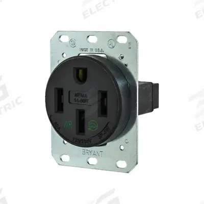 BRYANT Receptacle: Single, 14-50, Black, 125/250V AC, 50 A, 3 Pole / 4 Wire (MPN 9450FR) - General Purpose Receptacles