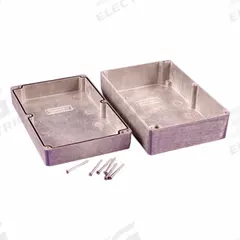 HAMMOND Enclosure: Die-Cast Aluminum, 8 in x 5 in x 3 in, NEMA 1/12/13/4/4X, Solid Cover, Screw On (MPN 1550Z220). Key specifications — Brand: HAMMOND; Closure Method: Screws; Enclosure Material: Die-Cast Aluminum; Knockouts: Not Included.