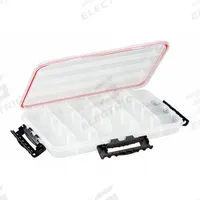 PLANO MOLDING Compartment Box: 14 in x 9 in x 1 7/8 in, Clear, 23 Compartments, 19 Adj Dividers (MPN 374010). Key specifications — ESD Conductive: Not Electrostatic Discharge Conductive; Color: Clear; Brand: PLANO MOLDING; Material: Plastic.