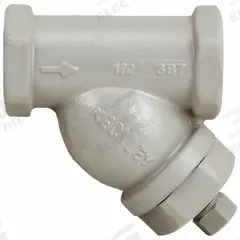 KECKLEY Y Strainer: 1/2 in, NPT, Perforated, 0.0625 in Screen Size, Carbon Steel, 3 in Ht, 3 in Lg (MPN 1/25THY-CS045P34-GTI-SB7). Key specifications — Brand: KECKLEY; Seal Material: 304 Stainless Steel; Manufacturer Part Number: 1/25THY-CS045P34-GTI-SB7; Screen Material: 304 Stainless Steel.