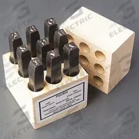 YOUNG BROS. STAMP WORKS Hand Stamp Kit: 0 thru 9 (6 doubles as 9), 1/2 in Character Ht, Steel, Wood (MPN 09093). Key specifications — Material: Steel; Brand: YOUNG BROS. STAMP WORKS; Characters Included: 0 thru 9 (6 doubles as 9).