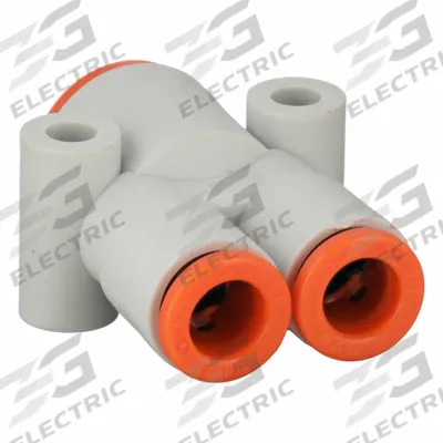 SMC Push-Fit Wye Fitting: 1/4 in OD x 1/4 in OD x 3/8 in OD Size, Polybutylene Terephthalate - Polybutylene & Brass Tube Fittings