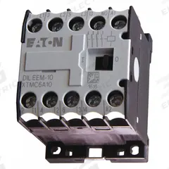 EATON Miniature IEC Magnetic Contactor: Non-Reversing, 3 Poles, 3NO Contacts, 6 A, 12V AC Coil (MPN XTMC6A10R). Key specifications — attr945107: EATON; attr972381: Yes.