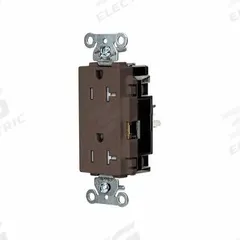HUBBELL Receptacle: Decorator Duplex, 5-20, Brown, 125V AC, 20 A, 2 Pole / 3 Wire (MPN DR20STTR)