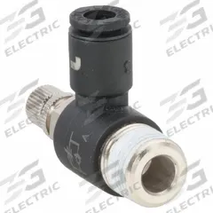 LEGRIS Miniature Flow Control: Elbow Fitting, Screw, 4 mm Valve Body Size, 4 mm Tube, Meter Out (MPN 7665 04 10). Key specifications — attr947203: Technical Polymer; attr947205: LEGRIS.