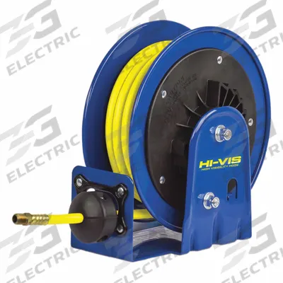 COXREELS Spring Return Hose Reel: 20 ft (3/8 in I.D.), 3/8 in MNPT, 300 psi Max Op Pressure - High-Visibility Lightweight Air or Water Spring-Return Hose Reels