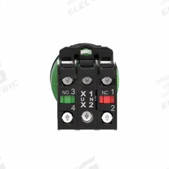 SCHNEIDER Selector Switch: 30 mm Panel Mounting Size, 3 Positions, Short Lever, 1NO/1NC (MPN XB5FK133G5). Key specifications — AC Contact Rating: 3 A @ 240 V; Action: Maintained/Maintained/Maintained; Cam: No Cam Included; DC Contact Rating: 0.55 A @ 125 V; Hazardous Location Specification: Not Rated; Operator Head Material: Plastic; Operator Head Type: Short-Handled Knob; Operator Illumination: Illuminated.