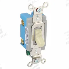 HUBBELL Wall Switch: Toggle Switch, Double Pole, Maintained, Ivory, 120/277V AC, 15 A (MPN HBL1202I). Key specifications — Illuminated: No; Voltage Rating: 120/277V AC.
