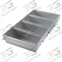 CHICAGO METALLIC Bread Pan: Aluminized Steel, 4 Slots, 12 3/4 in Overall Wd, 3 1/2 in Overall Dp (MPN 44765). Key specifications — Pan Style: Open Top Bread Pan; Brand: CHICAGO METALLIC; Color: Silver; Material: Aluminized Steel; NSF Certified: No; Number of Slots: 4.