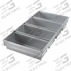 CHICAGO METALLIC Bread Pan: Aluminized Steel, 4 Slots, 12 3/4 in Overall Wd, 3 1/2 in Overall Dp (MPN 44765). Key specifications — Pan Style: Open Top Bread Pan; Brand: CHICAGO METALLIC; Color: Silver; Material: Aluminized Steel; NSF Certified: No; Number of Slots: 4.