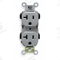 LEVITON Receptacle: Duplex, 5-20, Gray, 125V AC, 20 A, 2 Pole / 3 Wire (MPN CR20-GY)