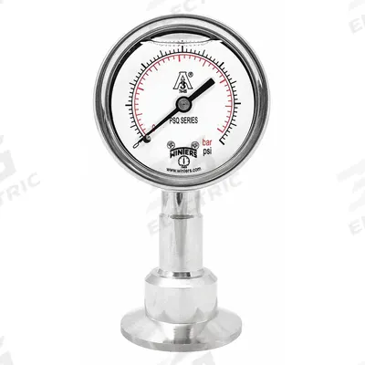 WINTERS Pressure Gauge: 0 psi to 30 psi, 2 1/2 in Dial, 1 1/2 in Tri-Clamp, Bottom - Dial 3-A Certified Sanitary Pressure Gauges
